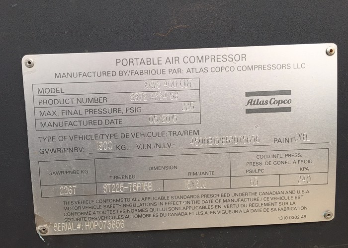 Atlas Copco XAVS 400 Air Compressor