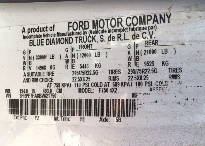 2011 F750XL Super Duty Rig Up Truck 1750